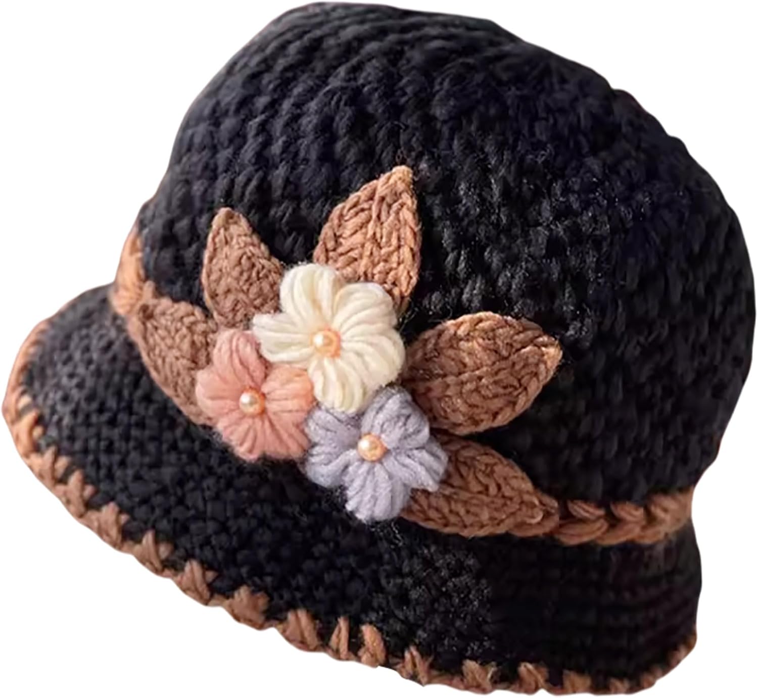 French Thicken Women's Flowers Knitted-Woolen-Hat Fashion Beanie-Hat Lady Crochet-Bucekt-Hat for Winter
